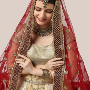 Embroidered Maroon Bridal & Wedding Wear Net Dupatta
