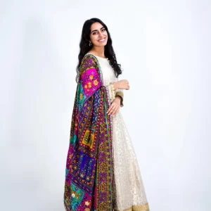 Multicolor Silk Dupatta with Glass Shine | Designer Print silk Indian Dupattas, Phulkari Dupatta, RAJSTHANI Mirror work Dupatta, Chunni