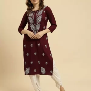 Wine Chikankari Kurti
