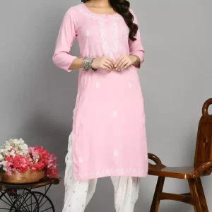 Light Pink Pashmina Work Kurti