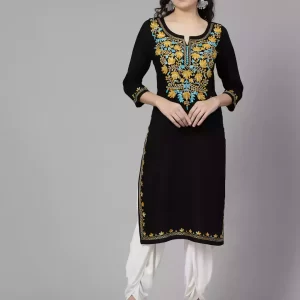 Black Kashmiri Chinarkari Kurti