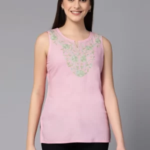 Nadia Kashmiri Light Pink Sleeveless Kurti