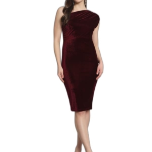 One Shoulder Party Dress for Women Bodycon | Shiny Velvet Back Slit Stylish Outfit