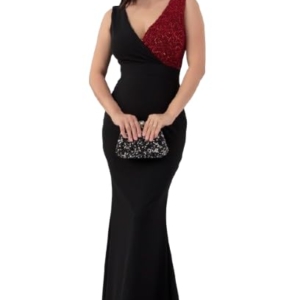 Elegant Evening Gown, V-Neck Sequin Bodice, Floor Length Black Mermaid Dress