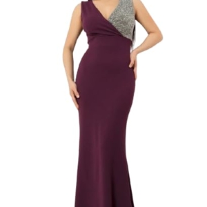 Elegant Evening Gown, V-Neck Sequin Bodice, Floor Length Purple Mermaid Dress