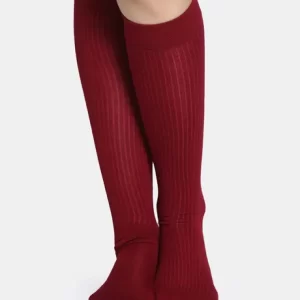 Red Full Length Polyester Elastane Socks