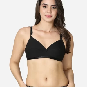 Single layered Black pointed seamed cup medium coverage bra