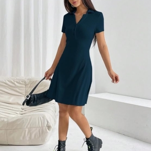 Casual Wear Dress for Women || Knee Length || Half Sleeve || Strip Dress (Teal)