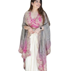 Women's And Girls For Style Premium Chinnon Silk Fabric With Cording & Sequin Work Wedding Bollywood Party Girls(Pink)