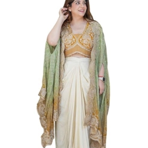 Premium Chinnon Silk Fabric With Cording & Wedding Bollywood Party Girls Wear Dhoti Indo Western(Mustard)