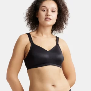 Non Padded Black Soft Touch Microfiber Elastane Stretch Full Coverage Minimizer Bra