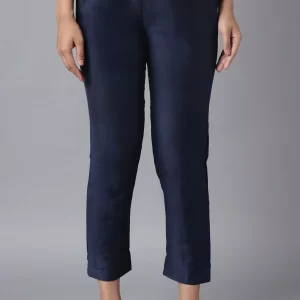 Solid Straight Fit Woven Trousers With Elasticated Waistband