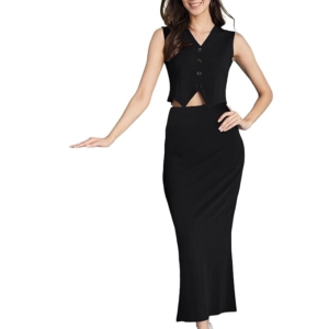 Women's Tops and Skirt Coord Set, Lycra Dress for Woman Stylish(Black)
