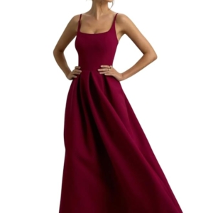 Wine Elegant Sleeveless Maxi Dress with Square Neck & Flared Hem | Long Evening Gown for Women