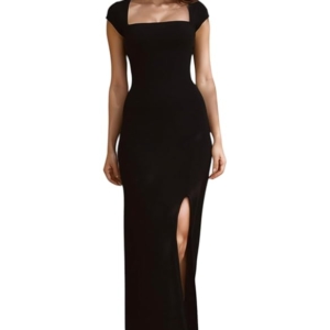 Floral Print Bodycon Maxi Dress with Square Neck and Front Slit