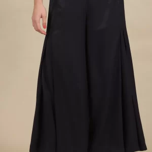 Solid Flared Woven Sharara With Pleats