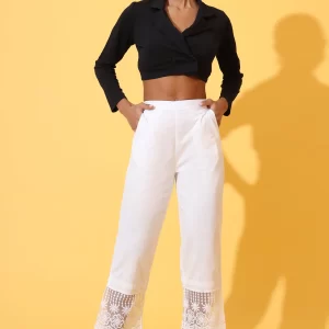 Solid Pure Cotton Schiffli Embroidered Palazzo Pants
