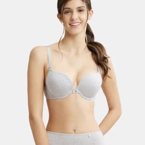 Padded Wired Super Combed Cotton Elastane Stretch Medium Coverage Pushup Bra with Plunge Neck