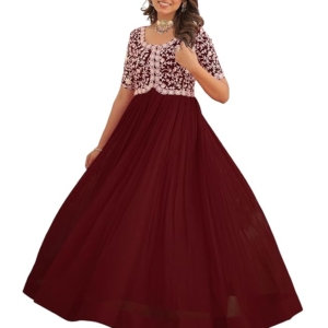 Georgette Embroidered Anarkali Gown for Women(Maroon)