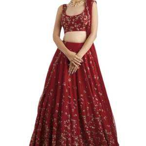 Women's Silk Embroidered Semi-Stitched Lehenga Choli (Red)