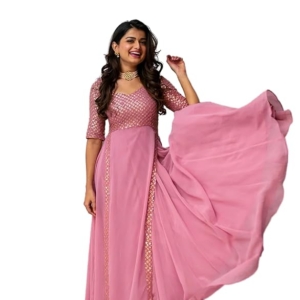Georgette Pink Anarkali Gown for Women(Pink)