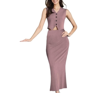 Women's Tops and Skirt Coord Set, Lycra Dress for Woman Stylish(Mauve)