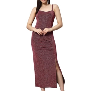 Party Dress for Women Bodycon | Shiny Lurex Fabric Shoulder Straps Front Slit Outfit