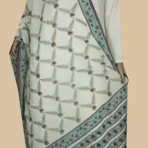 Floral Pattern on Cream Block Printed Mul Cotton Dupatta