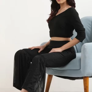 Black Lace Insert Pintuck Trousers