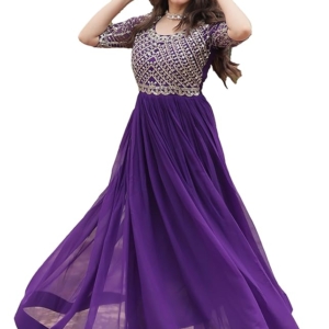 Georgette Embroidered Anarkali Gown for Women(Purple)