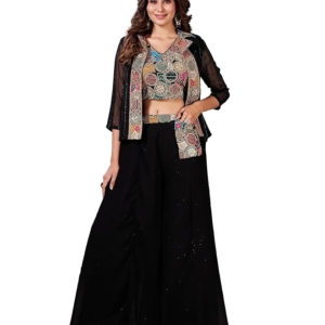 Women's  Black Indo Western lehenga Choli With Shrug