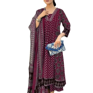 Women's Anarkali Kurta Set with Dupatta Pure Cotton Suits for Women with Dupatta (Wine)