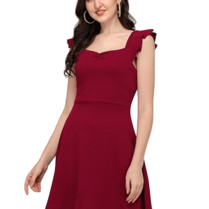 Western Dress || Stretchable Solid Sleeveless Frill Dress for Women || Western Dresses for Women (Maroon)
