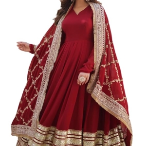 Georgette Solid Anarkali Dress for Women(Maroon)