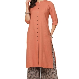 Women's Cotton Solid Readymade Salwar Suit Set( Light Rust)