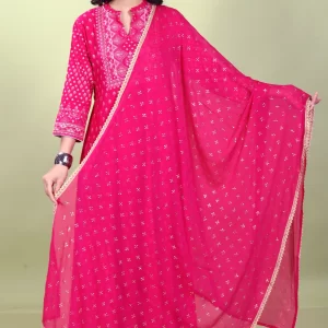 Rani Pink Chiffon Printed Dupatta