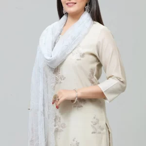 Gray Net Embroidered Dupatta