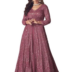 Straight Suit for Women | Georgette & Santoon Straight Suit | Semi-Stitched Gown for Women(Pink)