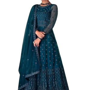 Women's Net with Heavy Embroidery Work Long Anarkali Gown