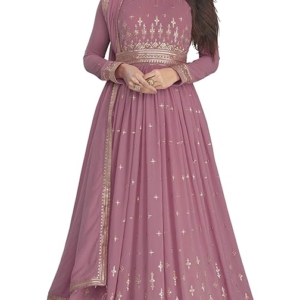 Georgette Embroidered Semi-Stitched Gown for Women(Lavender)