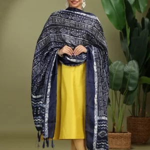 Navy Blue Chiffon Handblock Printed Dupatta