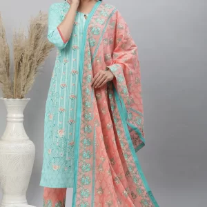 Peach Printed Cotton Mulmul Stole